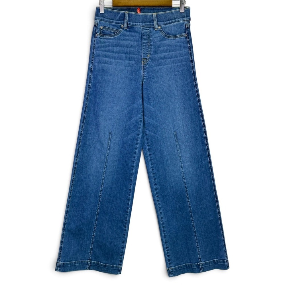 Spanx Seamed Front Wide Leg Pull-On Jeans Vintage Indigo Womens Size M